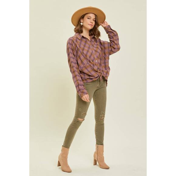 Heyson Purple Size Large Western Washed Oversized Plaid Shirt - Picture 1 of 5